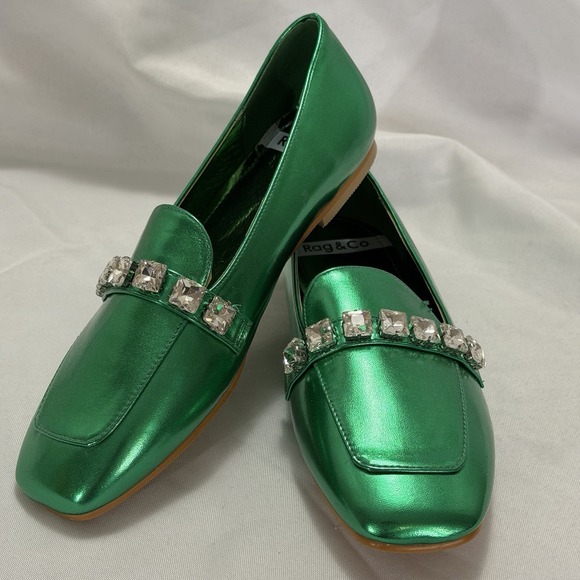 Rag & Co Shoes - Metallic Emerald Rhinestone Loafers Sz 7 Statement Glam Rag & Co Celosia Maximal